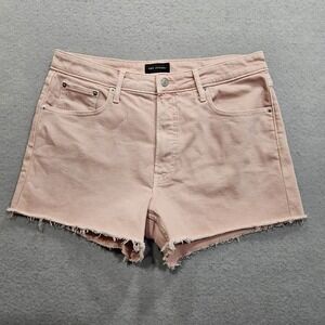 Free Assembly Jean Cutoff Denim Shorts Womens 14 Pink Raw Hem High Rise Slimming